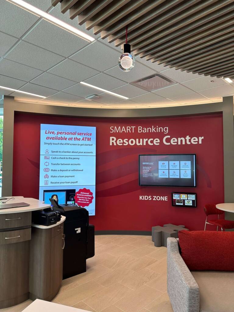 ERIEBANK Crocker Park SMART Banking Resource Center with live service ATM, digital tools, and Kids Zone.